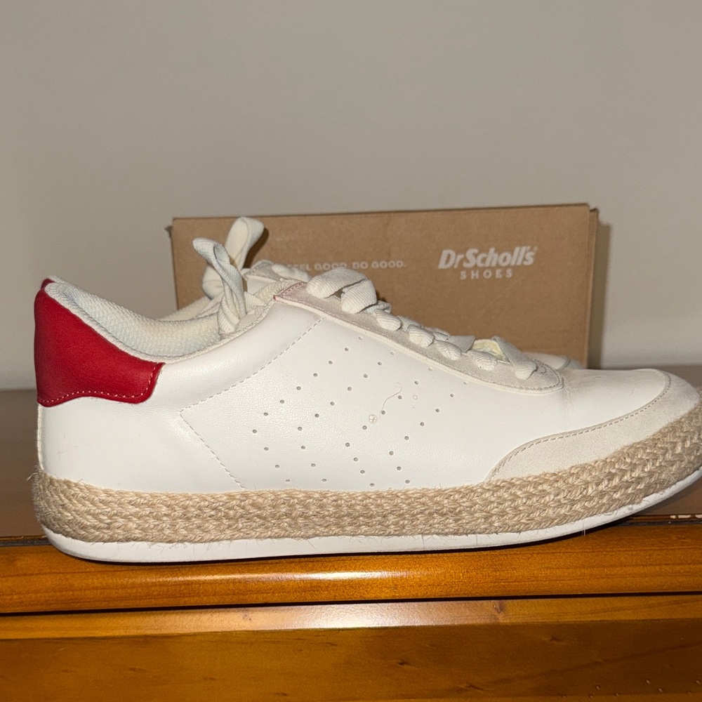 Dr. Scholl's Madison Women’s White and Red Sneakers with Tan Detail Size 9